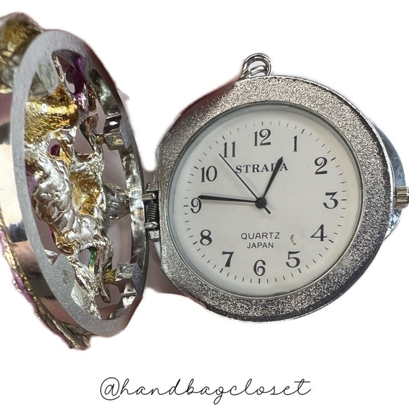 Strada Peacock Vintage Crystal Pocket Watch Key Chain Charm Japan Keychain - Picture 3 of 9